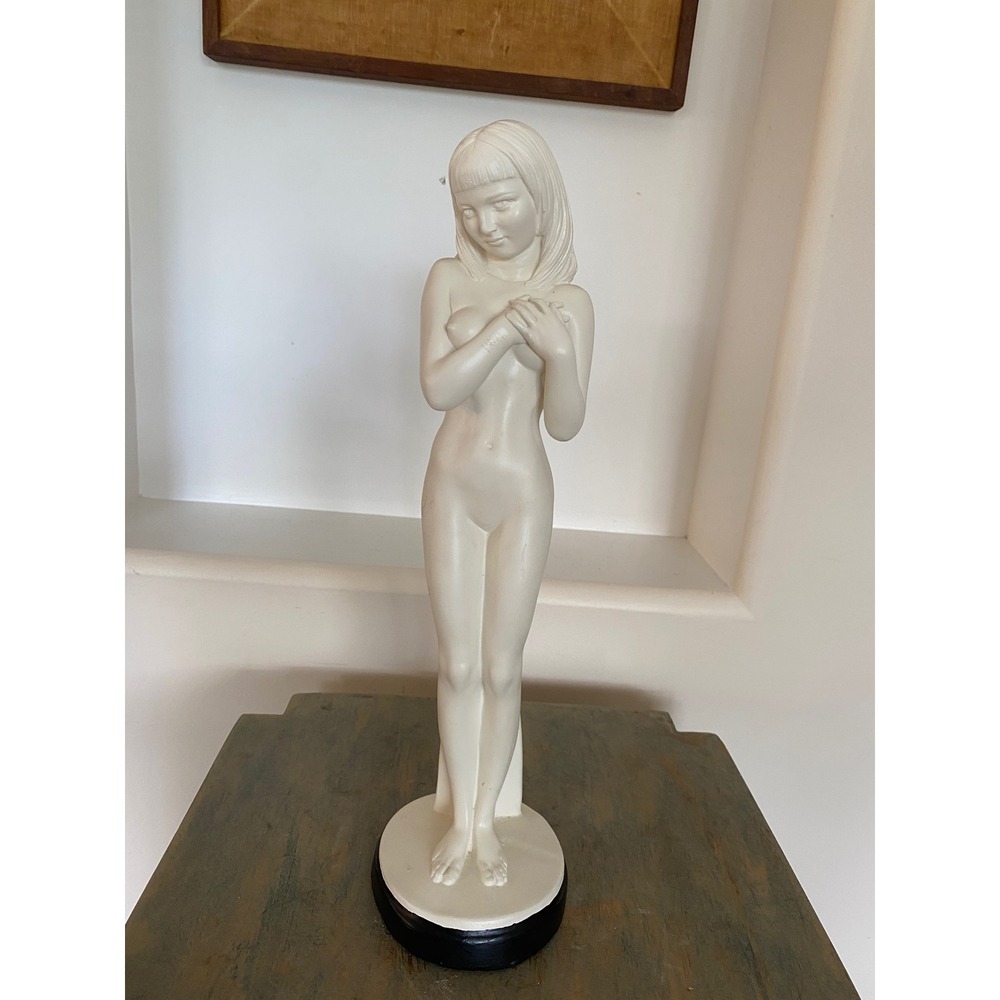 Vintage MCM Nude Woman Sculpture White Chalkware Figure 15.5" Art Deco Decor